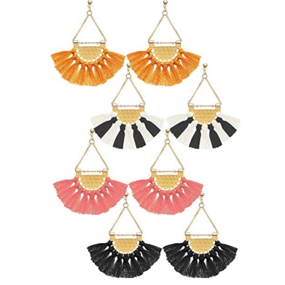 Free People Jewelry - ‼️ 2/$20 Tassel Drop Fan Boho Earrings Black